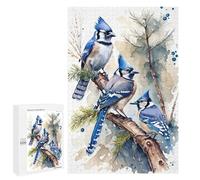 Festive Gift for Adults: Watercolor Blue Jay Bird, 1000 PCS, Adult Tabletop Puzzle; for Shared Table Time