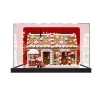 Festive Gingerbread House Acrylic Display Case for Lego 40809, Clear Dustproof Storage Box (Model Not Included) (Background Build + Mirror)