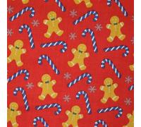 Festive Gingerbread Men Candy Cane Snow Christmas Printed Polycotton Fabric 45" (1 Metre, Red 6125)