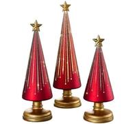 Festive Gingerbread Theme Decor for Resin Christmas Ornaments Craft Gift Decoration,Gradient Glass Christmas Tree with Led Lights,Illuminated Starry Night Trees,Home Holiday Decorations (Red)