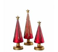 Festive Gingerbread Theme Decor for Resin Christmas Ornaments Craft Gift Decoration,Set of 3 Illuminated Starry Night Trees,Gradient Glass Christmas Tree with Led Lights,Home Decorations (Red-S+M+L)