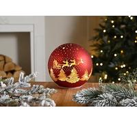 Festive Glass Red Lit Santa Sleigh Ball - 15cm