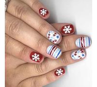 Festive Glitters Press On Nails 24PCS Christmas Snowflake Pattern White Red Stripes Artificial Nails For Women Multi Occasion Use Christmas Press On Nail Glitters