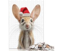 Festive Gobi Jerboa with Santa Hat Puzzle Jigsaws 1000 Pieces for Adults Wooden Puzzle Adult Jigsaw Puzzle Family Puzzle Game 1000pcs (75x50cm)