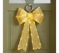 Festive Gold Battery Operated Christmas Door Bow With 84 Warm White Leds