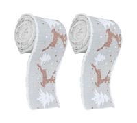 Festive Gold Reindeer Ribbon On Silver Polyester for Christmas Wrapping and Holiday Decorations Multiple Use Christmas Decors