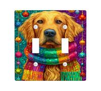 Festive Golden Retriever Light Switch Cover Plate/Outlet Covers, Colorful Holiday Accents for Home Decor, Thermoplastic Wall Plates, Standard Size Double Toggle