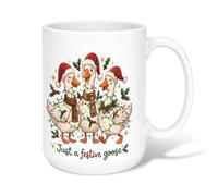 Festive Goose Holiday Quote Christmas Ceramic Coffee Mug 15oz | Fanciful Goose Illustration, Coffee Cup, Holly Leaf Accents, Seasonal Farmhouse Aesthetic, Winter Holiday Theme
