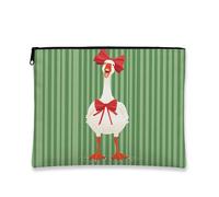 Festive Goose Makeup Bag, Cartoon Holiday Cosmetic Pouch for Women, Portable Canvas Zipper Organizer, Winter Seasonal Toiletry Bag, Green, 7x9 Inch, Goose