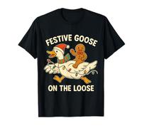 Festive Goose On The Loose Funny Christmas Gingerbread T-Shirt