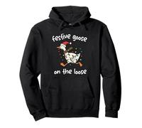 Festive Goose-On-The-Loose Santa Hat Christmas Lights Humor Pullover Hoodie