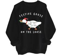 Festive Goose On The Loose Sweatshirt Silly Goose On The Loose Hoodie Funny Christmas Sweatshirt Black
