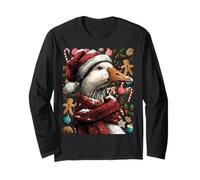 Festive Goose with Snow Santa Hat Snowy Winter Christmas Long Sleeve T-Shirt