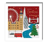 Festive Greetings from London - Stunning Gold Foil Finished Eco-Friendly Premium Charity Pack of 5 Christmas Cards - XPS149