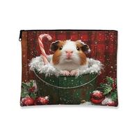 Festive Guinea Pigs Makeup Bag, Playful Holiday Cosmetic Pouch for Women, Portable Canvas Zipper Organizer, Christmas Toiletry Bag 7x9 Inch