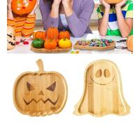Festive Halloween Wooden Serving Trays - Pumpkin -Shaped Fruit Table Snack Platters for Party Decor Plus 2pcs or 19x18cm Dessert Display - Natural Wood Centerpiece 21x18cm