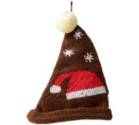 Festive Hand Knitted Christmas Hat Ornament in Yarn, Lightweight and for Hanging on Trees or Holiday Displays Around the Home (F)