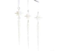 Festive Hanging Ornaments Set with White Candy Wind Chime and Silver Conch for Holiday Home Decoration with Multiple Shapes including Bells and Geometric Forms (Icicle Ornament)