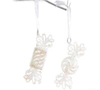 Festive Hanging Ornaments Set with White Candy Wind Chime and Silver Conch for Holiday Home Decoration with Multiple Shapes including Bells and Geometric Forms (Candy)