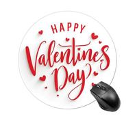 Festive Happy Valentine's Day Red Letters Mousepad Round Computer Mousepad Waterproof Gaming Mousepads with Non-Slip Rubber Base Mousepads Mousemat for Laptop Office 20 CM