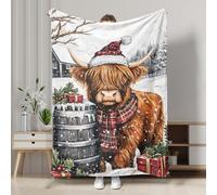 Festive Highland Cow Fleece Blanket, Rustic Brown Animal Winter Holiday Decor Throw Blanket, Cozy Soft Bedding for Sofa, Bed, All Season 40x50 Inch