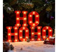 Festive HO HO HO Christmas Decor, LED Light Up Letters Sign, Battery Powered Christmas Decorations Indoor for Home Tabletop, Bar & Xmas Party, Perfect for Holiday Present & Indoor Decor Accent