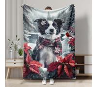 Festive Holiday Blanket, Black White Border Collie Snow Scene Christmas Throw Blanket, Cozy Flannel Soft Blanket for Living Room, Bedroom, All Seasons 40x50 Inch