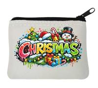 Festive Holiday Cheer Illustration Neoprene Coin Purse Pouch 10x11cm White
