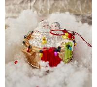 Festive Holiday Glass Hot Tub Christmas Tree Ornament, Decorative Winter Scene, 10.8cm Hanging Bauble, Humorous Design with Colorful Lights