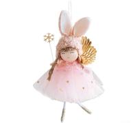 Festive Holiday Hanging Ornament with Bunny Ears Girl and Angel Wings Featuring Mystical Wand Made from Lightweight Fabric Material