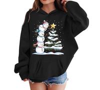 Festive Holiday Print Girls Hooded Fleece Pullover Soft Cozy Long Sleeve Kids Top for Winter Family Gatherings and Daily Wear #1122