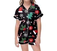 Festive Holiday Print Short Outfit Set Girls Cozy Two Piece Casual Outfit Ideal Kids Winter Celebrations and Christmas Eve Parties DressPrincess Costumes 9-10 YearsBaby Girl SweatshirtBaby Jumper