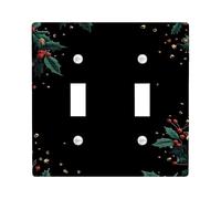 Festive Holly Light Switch Cover Plate/Outlet Covers, Black Christmas Wall Accents, Thermoplastic Wall Plates, Standard Size Double Toggle