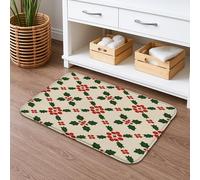 Festive Holly Traditional Green Red Flower Floor Mats Stylish Bathmat Low Profile Barrier Mat For Shoes Scraper Entrance Indoor 40X60Cm