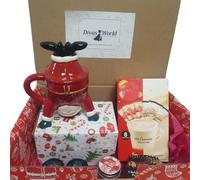 Festive Hot Chocolate Mug Gift Box with Cocoa Sachets and Treats - Ceramic Reindeer Mug, Hot Chocolate, and Sweet Treat Hamper for Cozy Winter Evenings