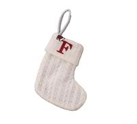 Festive Knitted Christmas Stocking with Snowflake Alphabet Pattern Hanging Pendant for Tree, Wreath, and Candy Storage (F)