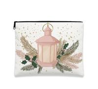 Festive Lantern Makeup Bag, Peach Lantern Vintage Holiday Cosmetic Travel Pouch for Women, Portable Small Canvas Zipper Organizer, Christmas Skincare Toiletry Bag, Peach, 7x9 Inch, Lantern
