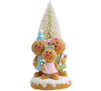 Festive LED Gingerbread Family with Christmas Tree Indoor Ornament, Highly Detailed Illuminated Christmas Tabletop Ornament