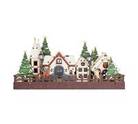 Festive LED Hamlet - Pre Lit Wooden Christmas Display for Holiday Decor | Miniature Houses with Figurines, Winter Scene Village Set for Desktop, Tabletop Decoration, Indoor Seasonal Collection