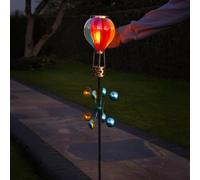 Festive Lights - 1.15m Rainbow Solar Hot Air Balloon Wind Spinner Stake Light - 20 Amber LED, Flickering Flame Effect, Weather-Resistant - IP44 Outdoor Garden Ornament with Sturdy Double Ground Base