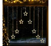 Festive Lights - 1.2m x 1.2m Firefly Wire Star Curtain Christmas Display - 339 Warm White LEDs, Static Function, Indoor Outdoor Use, IP44 Rated, Plug in Decoration, Clear Cable, Pyramid Drop Design