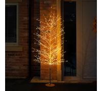 Festive Lights - 1.8m 6ft Gold Microdot Dewdrop Indoor Outdoor Christmas Tree - 1500 Warm White LEDs, Flexible Twig Branches, Mains Powered, Static Glow, IP44 Rated, 5m Cable, Iron Frame, Modern Decor