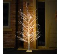 Festive Lights - 1.8m 6ft White Microdot Dewdrop Indoor Outdoor Christmas Tree - 900 Warm White LEDs, Flexible Twig Branches, Mains Powered, Static Glow, IP44 Rated, 5m Cable, Iron Frame, Modern Decor