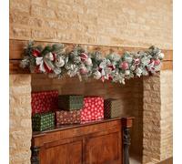 Festive Lights 1.8m Flocked Lapland Red, Silver, White Baubles & Bows Green Foliage Artificial Indoor Christmas Garland Decoration