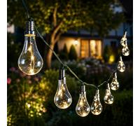 Festive Lights - 1.8m Solar Power Clear Glass Festoon String Lights - 10 Bulbs with 30 Warm White LEDs, Firefly Twinkle Effect, IP44 Outdoor Garden Decoration, External Panel, Rechargeable AA Battery
