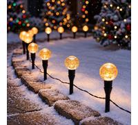Festive Lights - 10 Pack 16cm Christmas Crackle Ball Battery Powered Stake Lights - 10 Warm White LEDs, Indoor Outdoor Decoration, 6 Hour Timer Function, Garden Pathway Display, 2.7m Lit Length