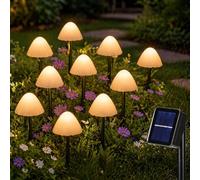 Festive Lights - 10 Pack of Solar Mushroom Multi Function Outdoor Stake Lights - 2m Lit Length, 22cm Height, Warm White LEDs, Pearl Caps, External Panel, Weather Resistant Garden Pathway Feature