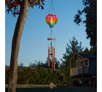 Festive Lights - 104cm Solar Power Wind Chime Rainbow Flame Effect Outdoor Hot Air Balloon - 20 Warm White LEDs, Multicoloured Hanging Flaming Garden Light, Integrated Panel, Automatic Dusk to Dawn