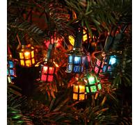 Festive Lights - 15.8m Victorian Lantern LED Retro Vintage Style Christmas Fairy String Lights - 80 Multicolour Bulbs, Indoor Outdoor Use, Mains Plug in, 5m Green Cable, 8 Hour Timer, Removable Caps