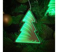 Festive Lights - 15cm Christmas Tree Fir 3D Infinity Mirror Hanging Bauble Decoration - 27 Bright Green SMD LEDs, Battery Powered, 6 Hour Timer Function, Indoor Acrylic Ornament, Clear Lead